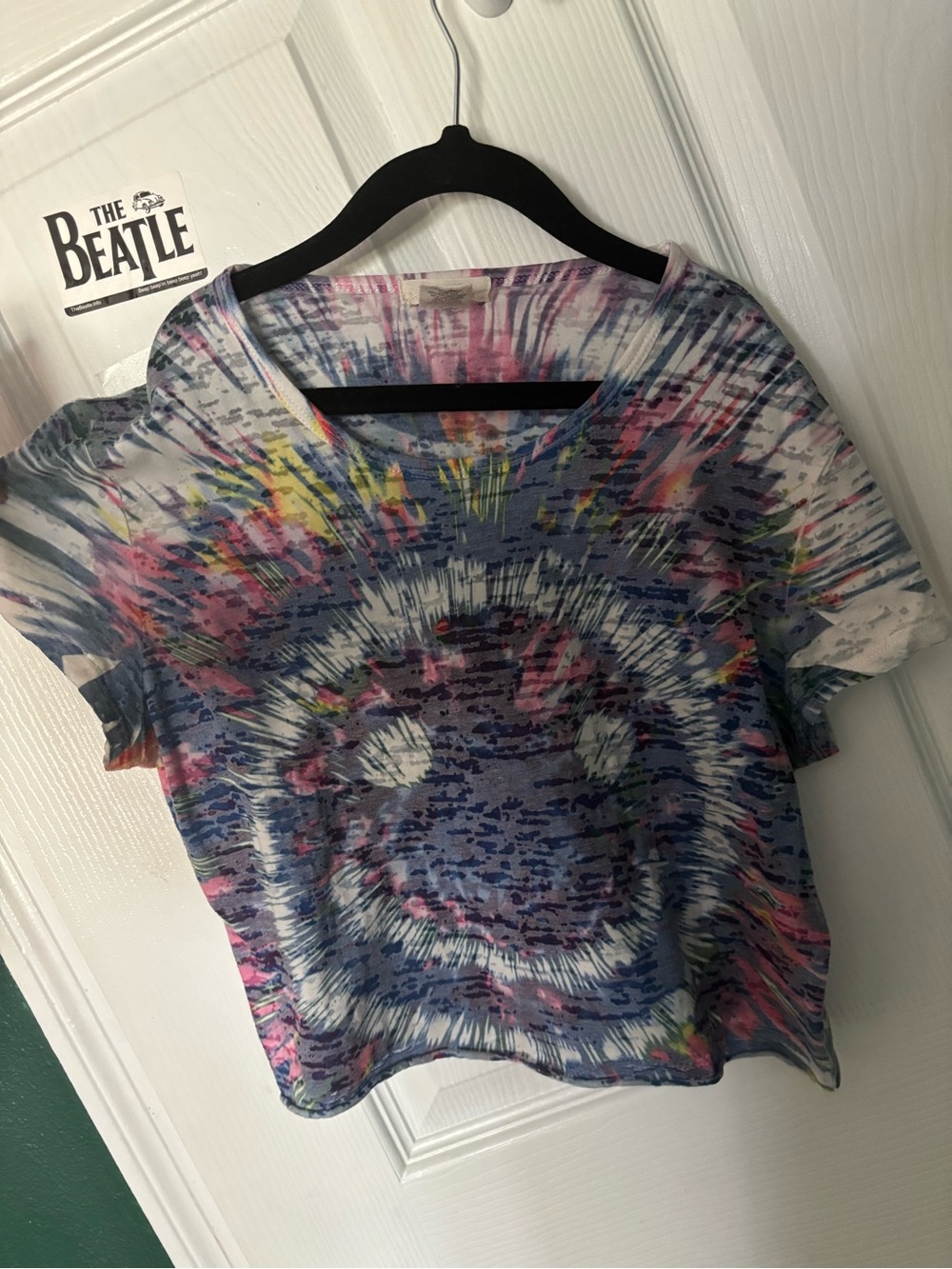 Love Rocks Blue Multi Tie-Dye Smiley Crop Top